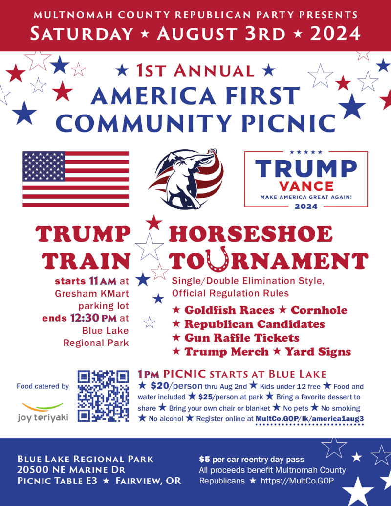 Flyer, MCRP Presents • Sat • Aug 3 • 2024 • 1st Annual America First Community Picnic