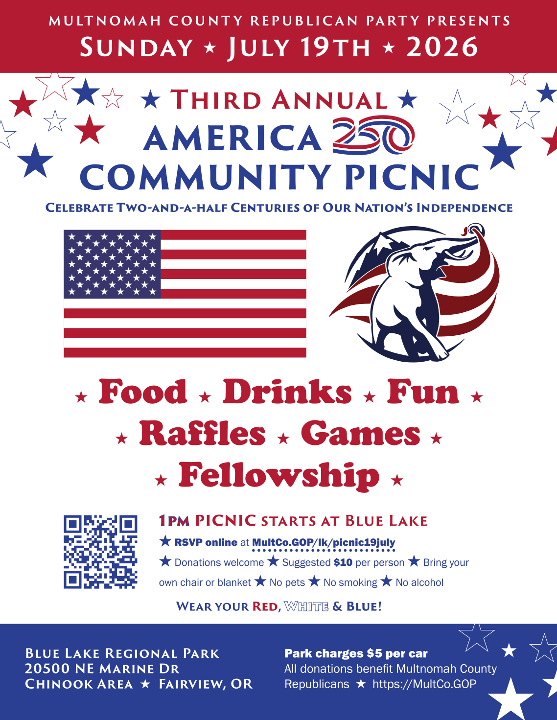 Flyer, MCRP Presents • Sun • July 19 • 2026 • 3rd Annual America First Community Picnic
